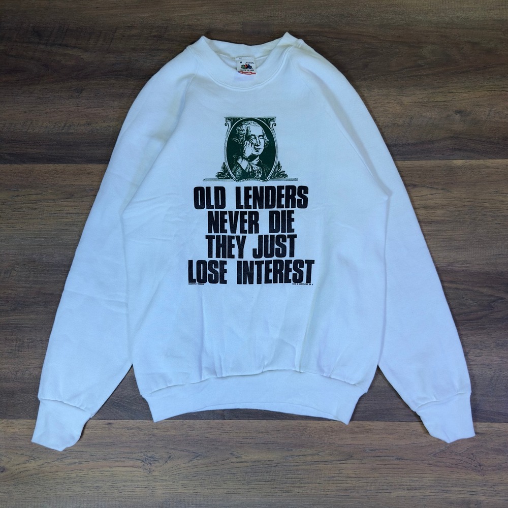 Vintage 1989 Fruit of the Loom Old Lenders Never Die Sweatshirt White Mens M USA